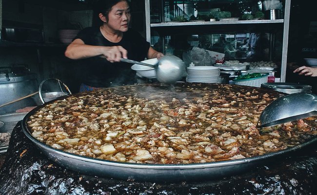 Gigantic cauldron of stewed beef